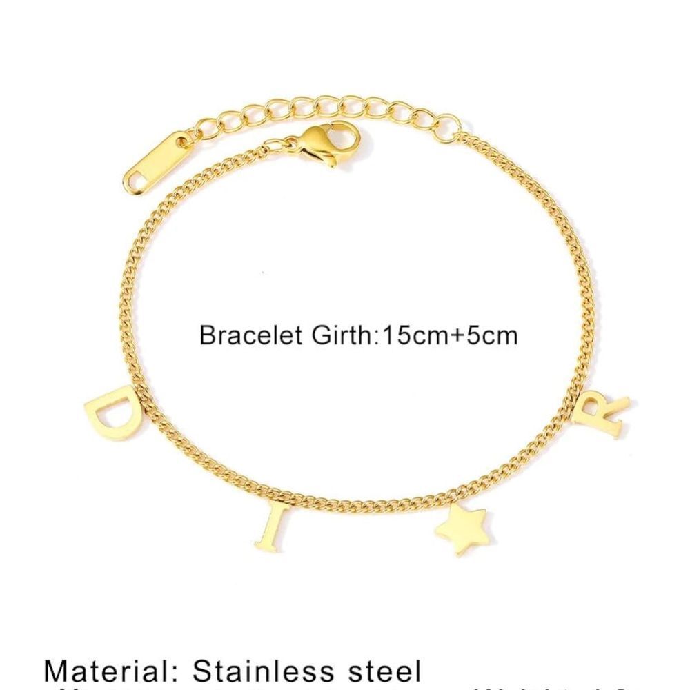 Stylish 14k Gold-Plated Charm Bracelet with D-I-R & Star Accents Adjustable Size - Picture 3 of 7